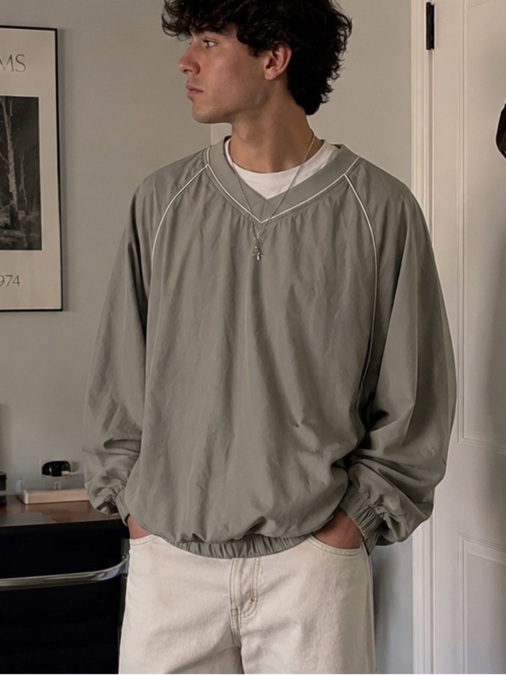 VINTAGE SAGE GREEN FOOTJOY V-NECK WINDSHIRT / PULLOVER